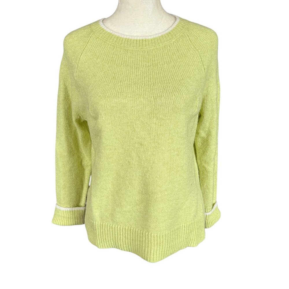 Talbots petite greenish yellow pullover long sleeve crew sweater women's size P